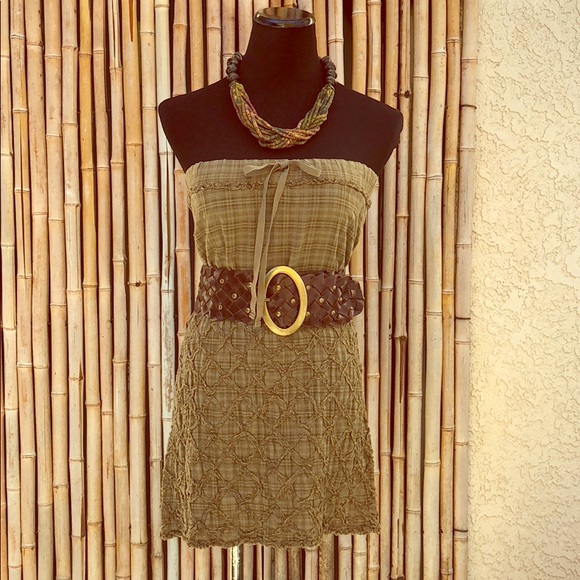 Studio M Dresses & Skirts - STUDIO M Olive Green Plaid Diamond Stitch Skirt Md